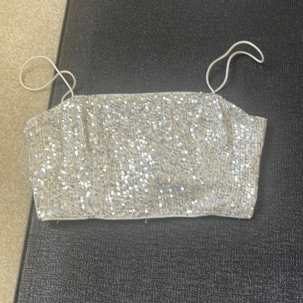 Princess Polly Silver Sequin Crop Top
